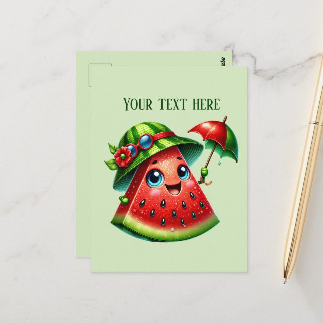 Carte Postale Cute pastèque ajouter du texte (Devant/Arrière en situation)