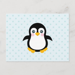 Carte Postale Cute Penguin Design Blue Polka Dot Arrière - plan