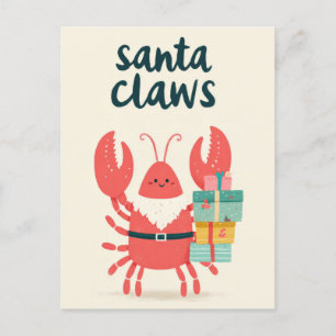 Carte Postale Cute Père Noël Claws Homard Punny Drôle Noël