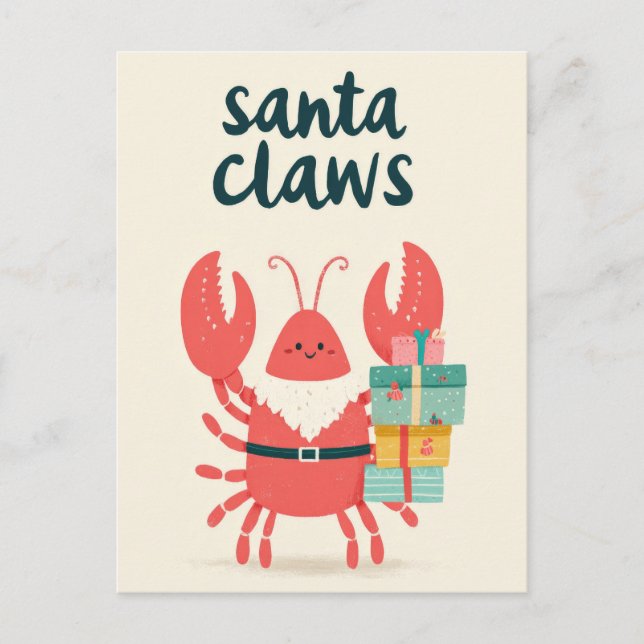Carte Postale Cute Père Noël Claws Homard Punny Drôle Noël (Devant)