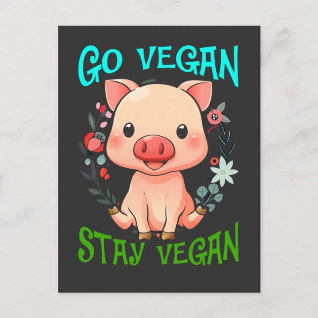 Carte Postale Cute Pig Flower Vegan Droits des animaux végétarie (Devant)