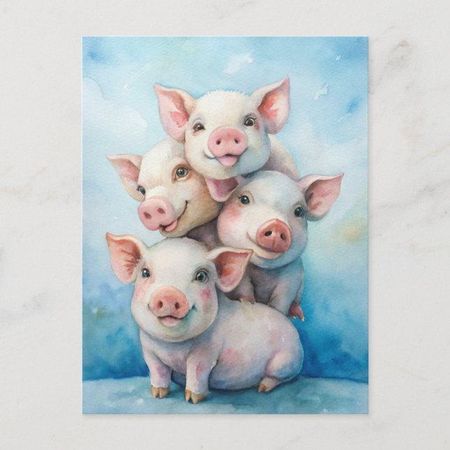 Carte Postale Cute Pigs Sending Happiness  (Devant)