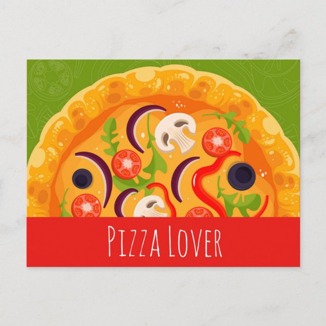 Carte Postale Cute pizza amoureux nourriture colorée (Devant)