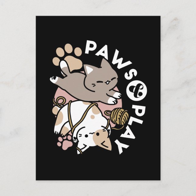 Carte Postale Cute Playful Cats Design – Fun Paws and Play Art (Devant)