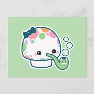 Carte Postale Cute Polka Champignons cailloutés avec Tuyau de Bu