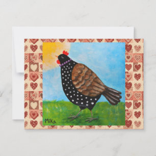 Carte Postale Cute Polka dot Black Chicken Hen Country Farm