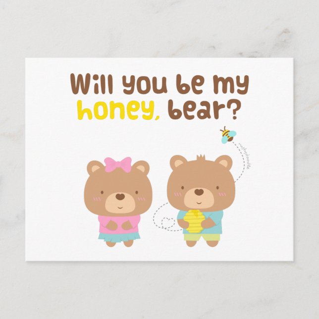 Carte Postale Cute Pun Love Confession Be My Honey Bear (Devant)