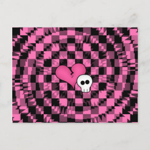 Carte Postale Cute punk rose chaud et noir coeur et crâne