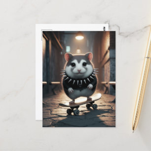 Carte Postale Cute Punk Spike Collar Skateboard Hamster