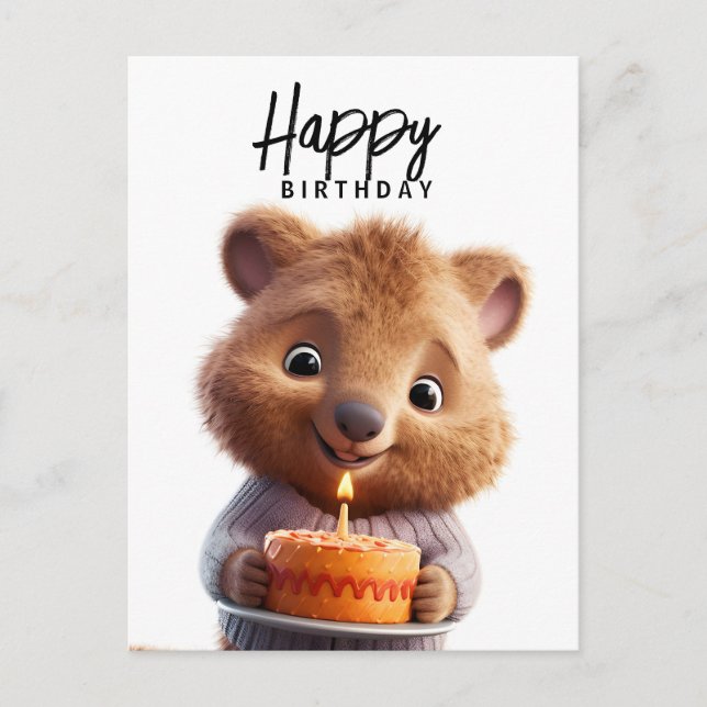 Carte Postale Cute quokka avec gâteau d'anniversaire (Devant)