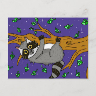 Carte Postale Cute Raccoon dans l'arbre, juste dire Bonjour