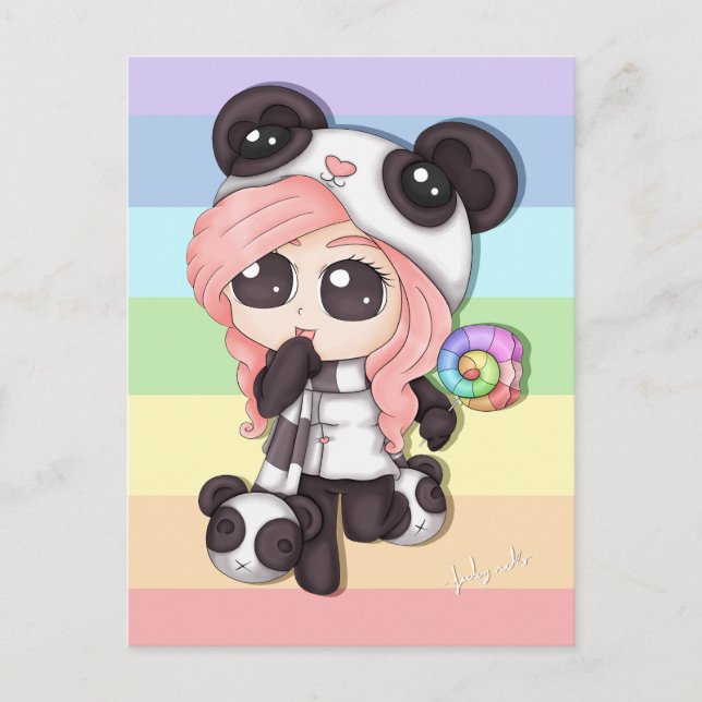 Carte Postale Cute Rainbow Anime Panda Girl (Devant)
