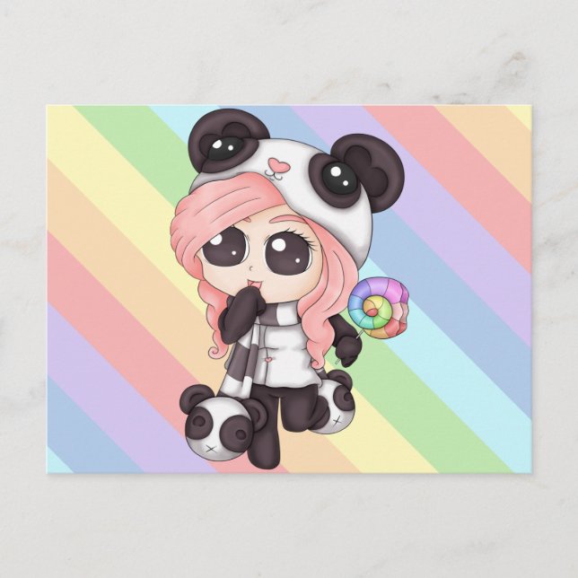 Carte Postale Cute Rainbow Anime Panda Girl (Devant)