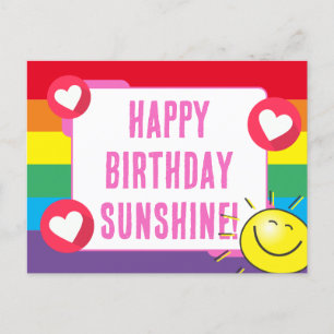 Carte Postale Cute Rainbow Hearts Sunshine Joyeux anniversaire