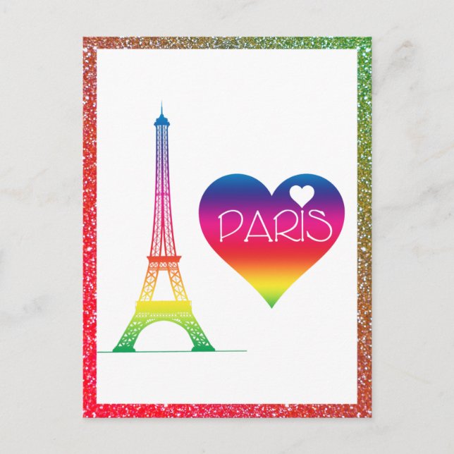 Carte Postale Cute Rainbow Paris Coeur Tour Eiffel (Devant)