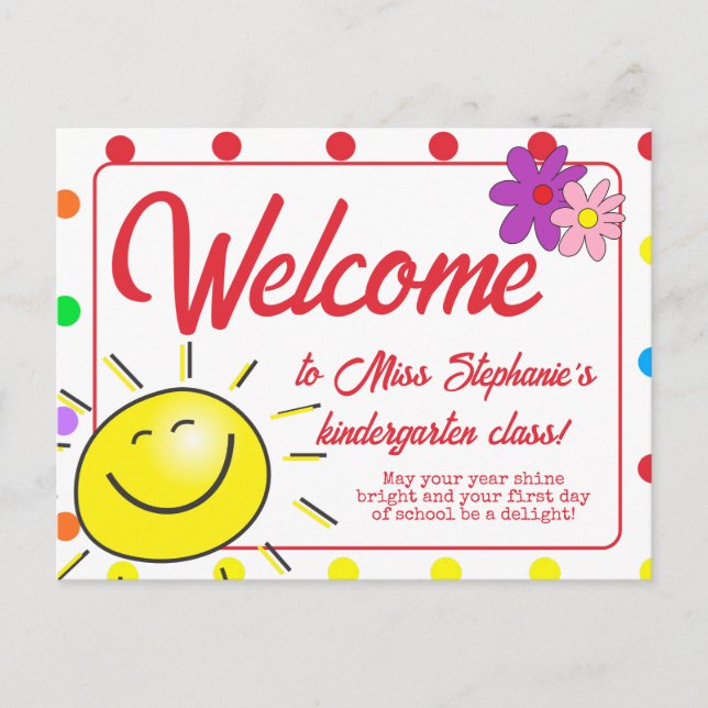 Carte Postale Cute Rainbow Polka Dot Sunshine Bienvenue À La Cla (Devant)