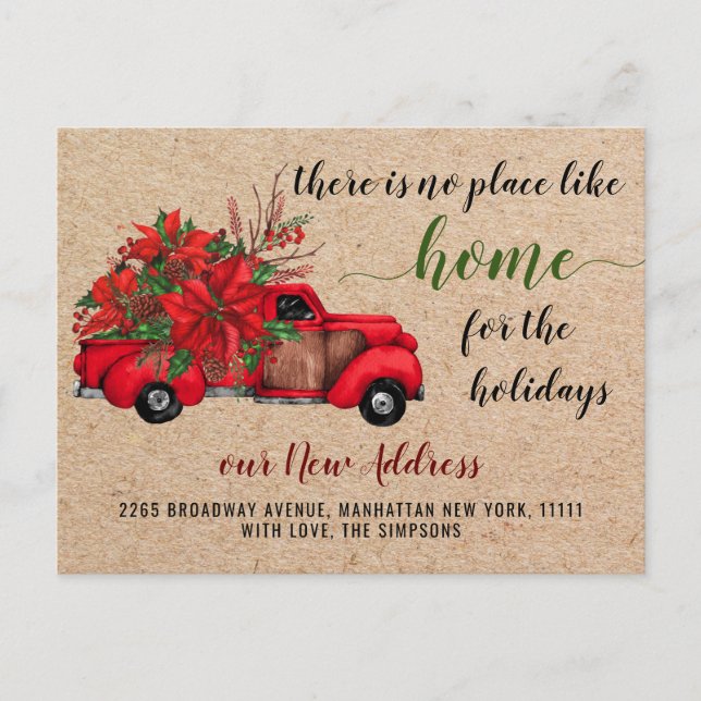 Carte Postale Cute Red Christmas Truck Moving Faire-part (Devant)