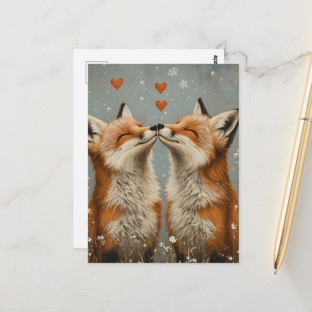 Carte Postale Cute Red Fox in Love (Devant/Arrière en situation)