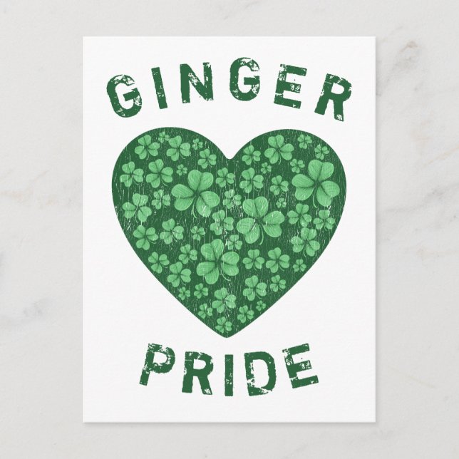Carte Postale Cute Redhead Ginger Shamrock d'énergie Coeur vert (Devant)
