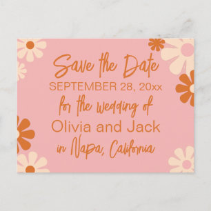 Carte Postale Cute Retro Floral rose et orange Enregistrer la da
