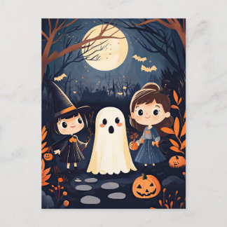 Carte Postale Cute Retro Vintage Halloween Enfants Ghost Citroui