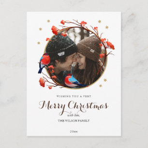 Carte Postale Cute Robin Birds Berries Wreath Photo de Noël