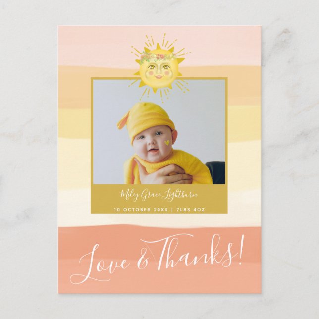 Carte Postale Cute rose arc-en-ciel Sunshine Baby shower Merci (Devant)