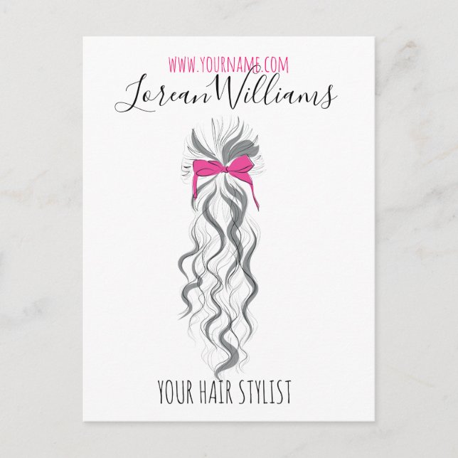Carte Postale Cute Rose Bow Gris et Blanc Braider Hair Style (Devant)