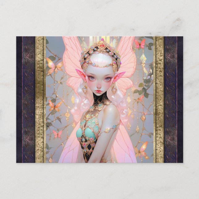 Carte Postale Cute Rose Fairy Girl Imaginaire Art (Devant)