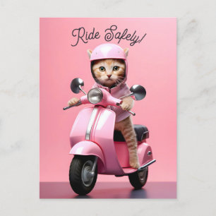 Carte Postale Cute Scooter Kitty Ride en toute sécurité