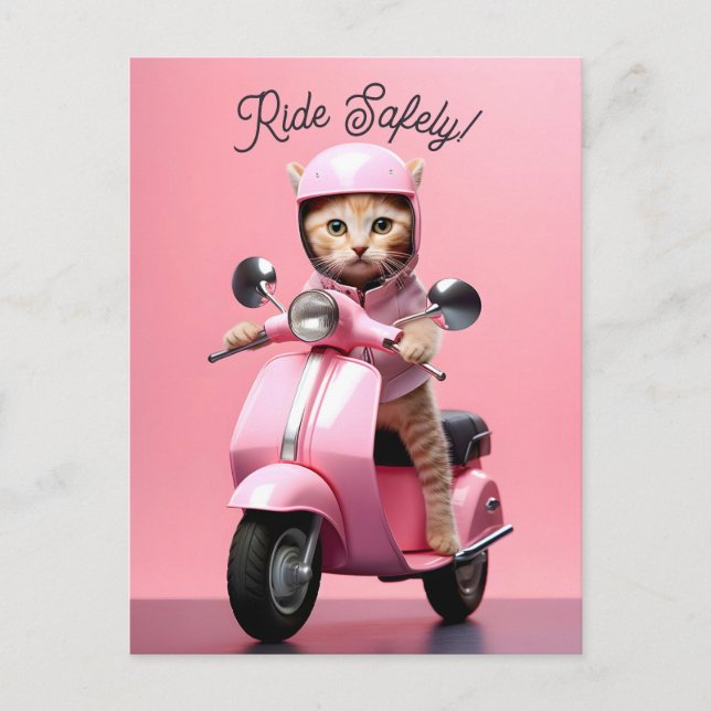 Carte Postale Cute Scooter Kitty Ride en toute sécurité (Devant)