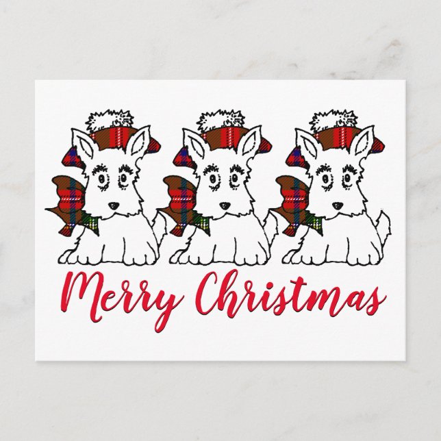 Carte Postale Cute Scotties Plaid Casquettes et vaches (Devant)