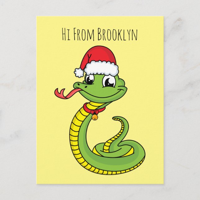 Carte Postale Cute serpent vert avec chapeau santa dessin animé (Devant)