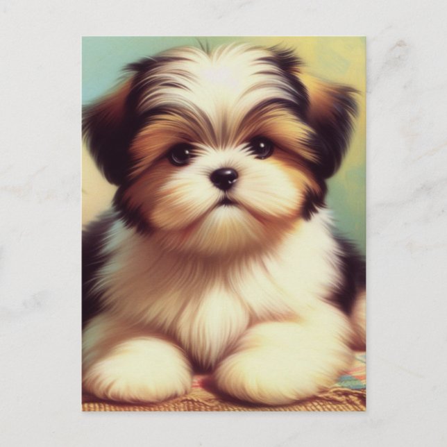 Carte Postale Cute Shih-Tzu Peinture de chiot (Devant)