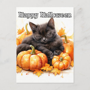 Carte Postale Cute Sleepy Little Black Halloween Kitten