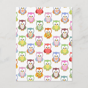 Carte Postale Cute soft colourful owls different chest patterns