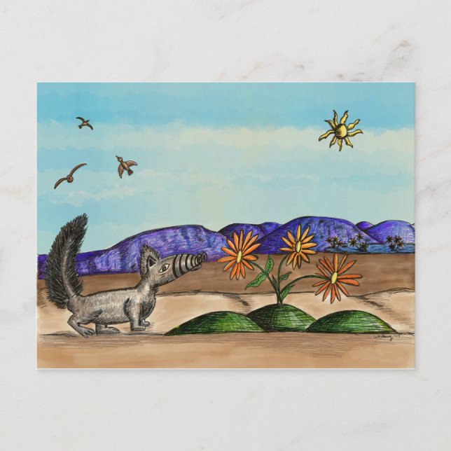 Carte Postale Cute Southwestern Animal Floral Paysage Art (Devant)