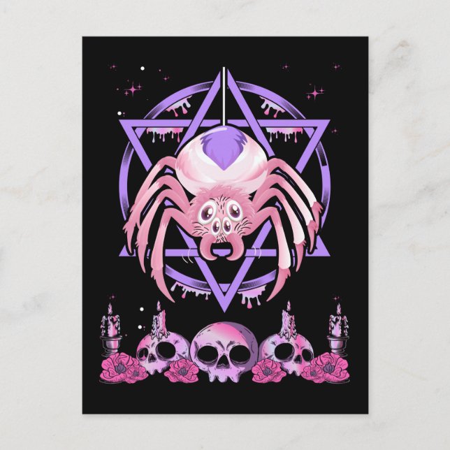 Carte Postale Cute Spider Satan Moon Pastel Goth Kawaii (Devant)