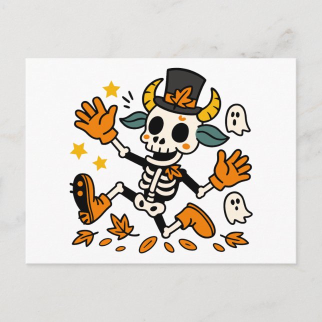 Carte Postale Cute Spooky Skeleton Goat with Top Hat Postcard (Devant)