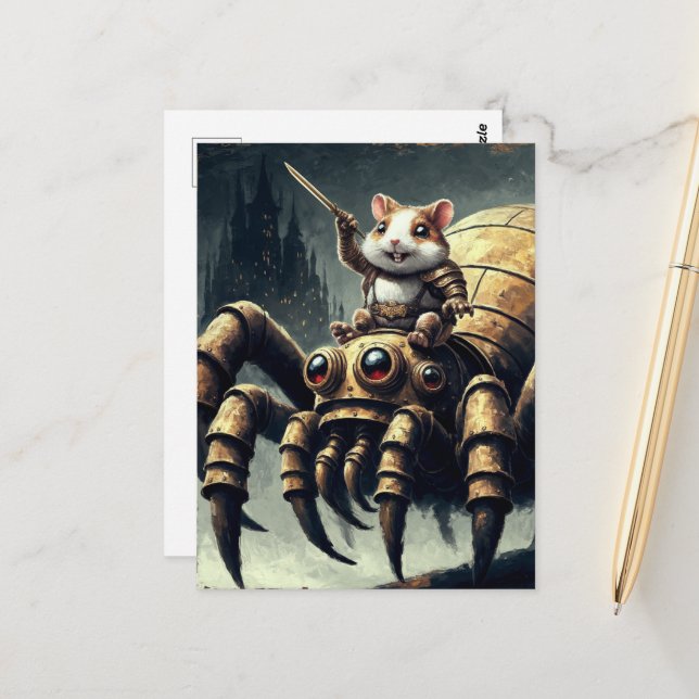 Carte Postale Cute Steampunk Hamster et Spider (Devant/Arrière en situation)