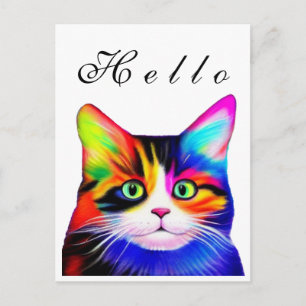 Carte Postale Cute Striped Multicolore Arc-en-ciel Hello Chat Ar