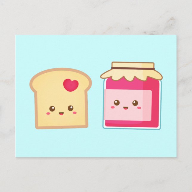 Carte Postale Cute Toast et confiture de fraise, Étendre l'amour (Devant)