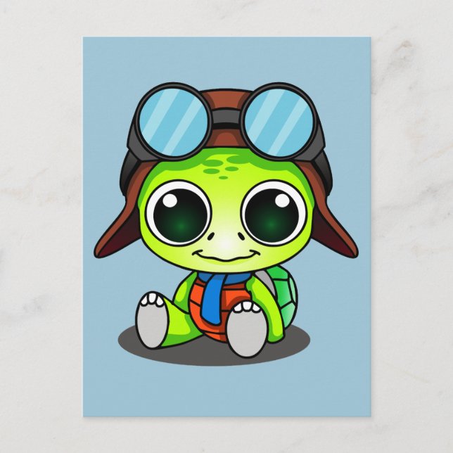 Carte Postale Cute tortue caricaturale en Aviator Casquette (Devant)