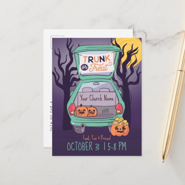 Carte Postale Cute tronc ou traiter l'invitation Halloween perso (Devant/Arrière en situation)