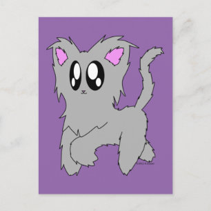 Carte Postale Cute Trotting Cartoon Gray Kitten