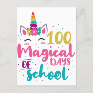 Carte Postale Cute Unicorn 100 Jours Magiques De L'École
