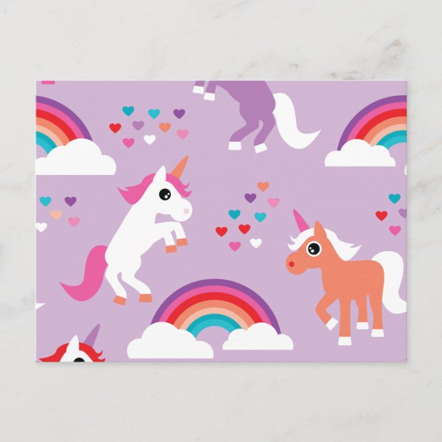 Carte Postale Cute Unicorn Arc-en-ciel violet (Devant)