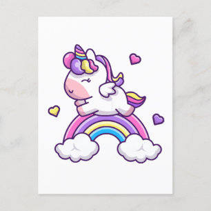 Carte Postale Cute Unicorn Avec Caricature Arc-En-Ciel