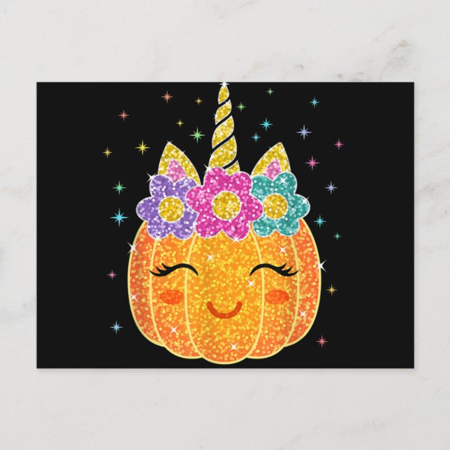 Carte Postale Cute Unicorn Citrouille Halloween Thanksgiving (Devant)
