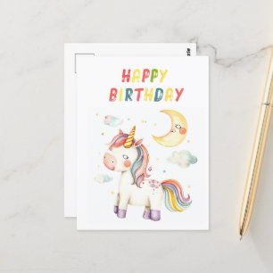 Carte Postale Cute Unicorn I Colorful Joyeux Anniversaire